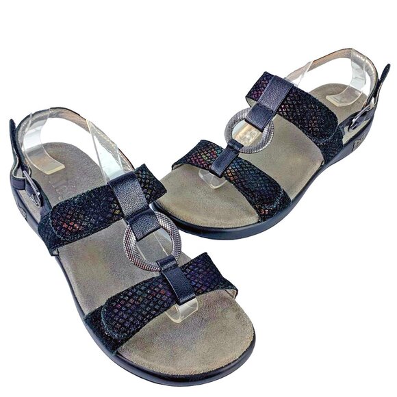 ALEGRIA Julie Black Leather Embossed Gymboree Slingback Comfort‎ Sandals - Picture 1 of 12